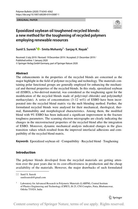 esbo evolution|Epoxidized soybean oil toughened recycled blends: a new.
